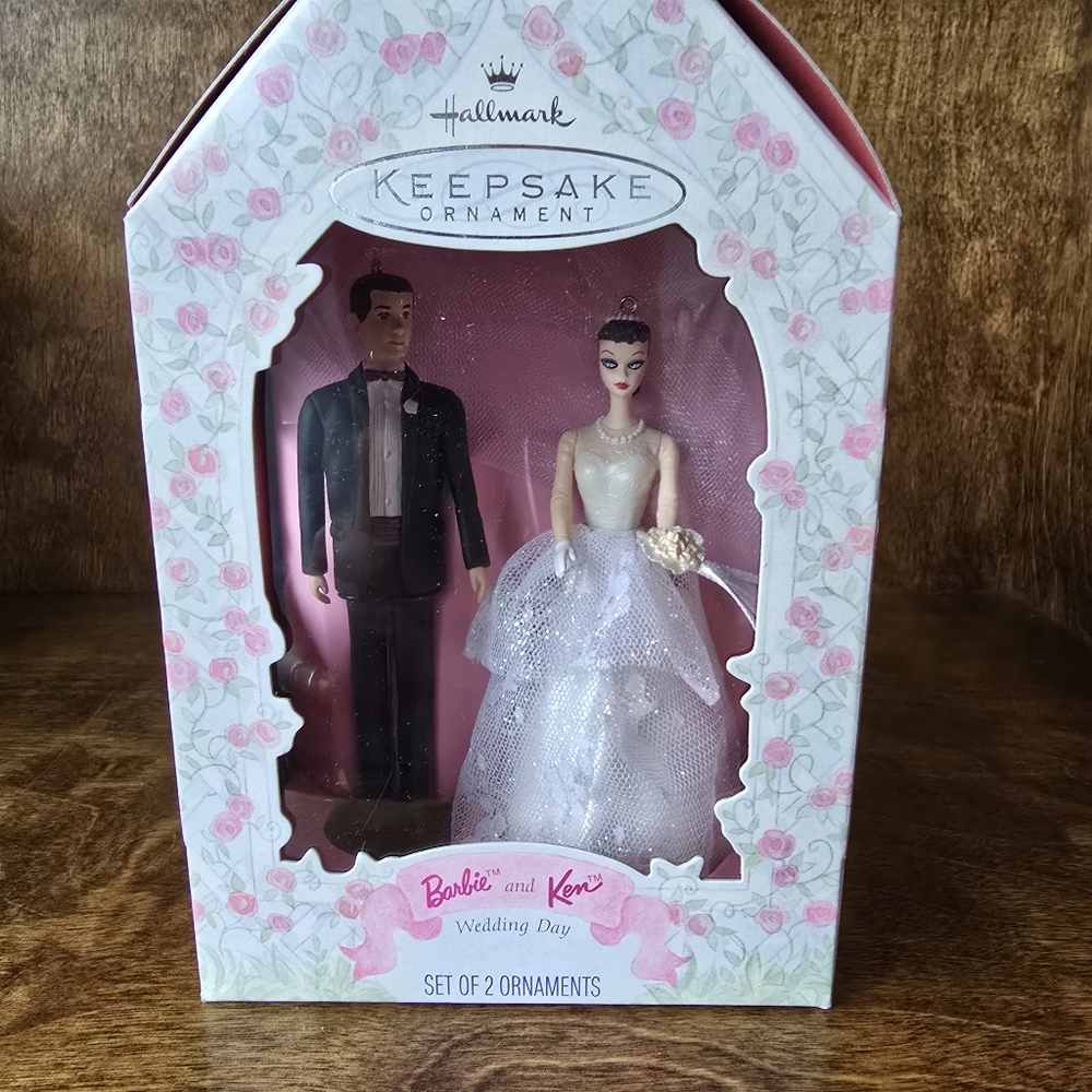 Vintage 1997 Hallmark Keepsake Ornaments Barbie and Ken Wedding Day Set of 2 NIB